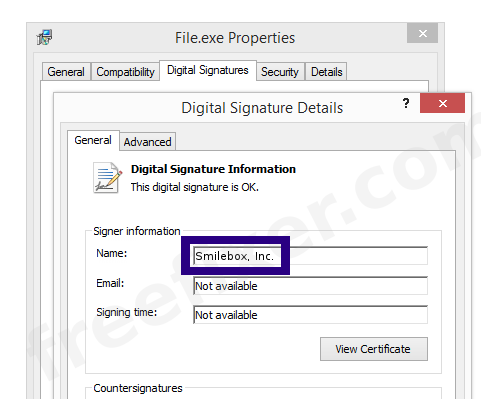 Screenshot of the Smilebox, Inc. certificate